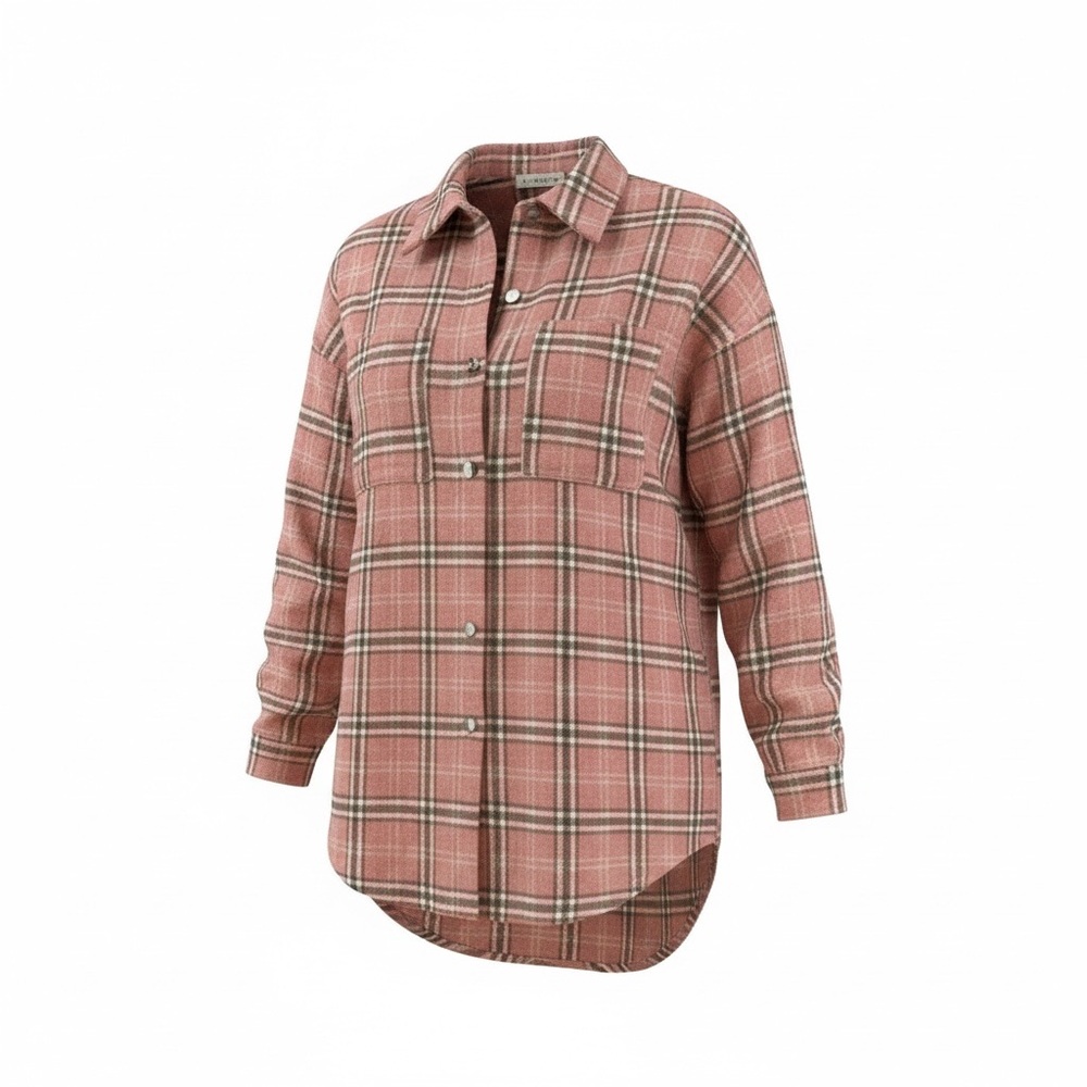 Miss Sparkling Button Down Pink White Plaid Silver Buttons Shirt Shacket Women M